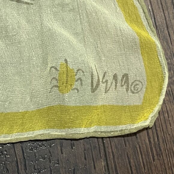 Vintage Vera Neumann Scarf Silk Chiffon Sheer Floral Yellow Ladybug 30X26" Rare! - Picture 5 of 11